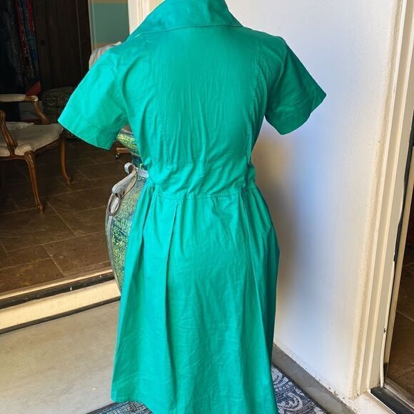Emerald Green classic style pullover dress with adjustable waist sash size sm - Picture 5 of 11